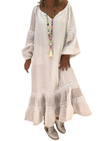 Maxikleid Langarm Sommerkleider lang Weiß Damenmode Notched Ausschnitt und Herbst und Frühling und Straßen-Style maxi kleid Baumwolle Kleider