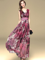 Maxikleid mahagonifarben Sommerkleider lang mit Printmuster Damenmode für Sommer Chiffon Kleider maxi kleid