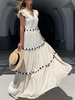 Maxikleid milchweiß Sommerkleider lang ärmellos V-Ausschnitt Damenmode maxi kleid Leinen mit Fransen für Sommer Kleider