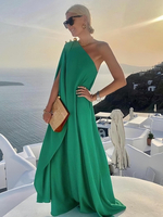 Maxikleid mit asymmetrischem Ausschnitt ärmelloses Polyester-Langkleid