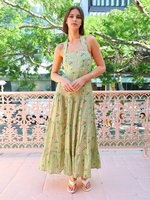 Maxikleid mit Blumendruck Neckholder mehrlagiges Sommerkleid für Damen 2025