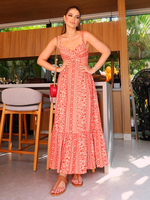 Maxikleid mit ethnischem Print in Rot Unterkleid mit V-Ausschnitt für Damen 2025