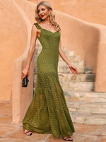 Maxikleid mit Herzausschnitt; ärmelloses Polyester; rückenfreies; langes Kleid