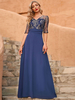 Maxikleid mit Herzausschnitt und halben Ärmeln; Polyester; klassisches; bodenlanges Spitzenkleid