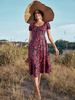 Maxikleid mit Juwelenausschnitt; kurzen Ärmeln; Polyester; lässig; langes Kleid mit Blumendruck