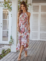 Maxikleid mit Trägern am Ausschnitt; ärmelloses Polyester-bedrucktes langes Kleid
