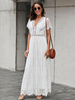 Maxikleid mit V-Ausschnitt ausgehöhlt kurze Ärmel lässig lange Sommerkleider
