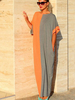 Maxikleid Orange Sommerkleider lang 1/2 Ärmel mit Rundkragen Damenmode maxi kleid Baumwolle überdimensional für Sommer Kleider
