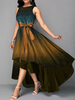 Maxikleid Orange Sommerkleider lang mit Sternemuster ärmellos Damenmode maxi kleid und Rundkragen Polyester und High-Low Design und Schleife