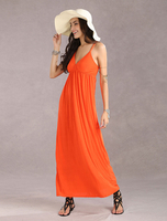 Maxikleid Orange Sommerkleider lang ärmellos mit Trägern Damenmode maxi kleid Polyester für Sommer Kleider