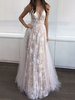 Maxikleid ärmellos Sommerkleider lang Aprikose Damenmode mit spitzem Dekolleté für Sommer und Ball maxi kleid Tüll Kleider