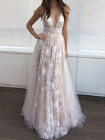Maxikleid ärmellos Sommerkleider lang Aprikose Damenmode mit spitzem Dekolleté für Sommer und Ball maxi kleid Tüll Kleider