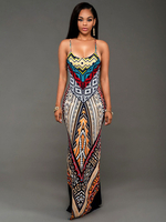 Maxikleid ärmellos Sommerkleider lang Blau Damenmode mit Trägern und Print für Sommer maxi kleid und Straßen-Style Spandex Kleider