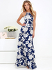 Maxikleid ärmellos Sommerkleider lang Blau mit Trägern und Spaghettiträger und Printmuster maxi kleid für Sommer und Alltag gemischten Baumwollen