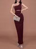Maxikleid ärmellos Sommerkleider lang Burgunderrot Damenmode Einschulter im Einschulter-Style und Sommer maxi kleid und Abend Polyester Kleider