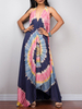 Maxikleid ärmellos Sommerkleider lang Dunkelblau Damenmode mit Halter und Halter und Printmuster maxi kleid für Sommer und Straßen-Style Polyester