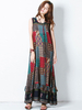 Maxikleid ärmellos Sommerkleider lang Dunkelbraun Damenmode mit Rundkragen und Print für Sommer maxi kleid und Alltag Polyester-Baumwolle Kleider