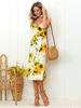 Maxikleid ärmellos Sommerkleider lang Gelb Damenmode mit Trägern und Printmuster für Sommer maxi kleid und Straßen-Style Polyester Kleider