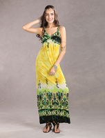Maxikleid ärmellos Sommerkleider lang Gelb Damenmode mit Trägern und Print Beach Strand maxi kleid Baumwolle Kleider