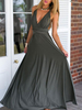 Maxikleid ärmellos Sommerkleider lang Grau Damenmode mit spitzem Dekolleté für Sommer und Ball maxi kleid Michartige Seide Kleider