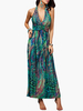 Maxikleid ärmellos Sommerkleider lang Grün Damenmode mit Halter und Leopard-Korn Optik für Sommer Sommerkleider maxi kleid und Alltag Spandex