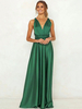 Maxikleid ärmellos Sommerkleider lang Grün Damenmode V-Ausschnitt und Sommer und Frühling und Party maxi kleid Polyester Kleider