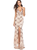 Maxikleid ärmellos Sommerkleider lang Hellgolden Damenmode V-Ausschnitt und Sommer und formelle Party maxi kleid Tüll Kleider