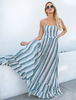 Maxikleid ärmellos Sommerkleider lang Hellschiefergrau Damenmode mit Halter und Streifen für Sommer maxi kleid und Urlaub Polyester Kleider