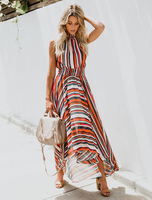 Maxikleid ärmellos Sommerkleider lang Orange Damenmode Halskragen mit Streifen für Sommer maxi kleid und Alltag Chiffon Kleider
