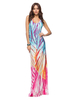 Maxikleid ärmellos Sommerkleider lang Orange rot Damenmode U-Ausschnitt mit Print für Sommer maxi kleid und Urlaub Polyester Kleider