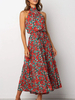 Maxikleid ärmellos Sommerkleider lang Rot Damenmode mit Rundkragen und Print für Sommer maxi kleid und Straßen-Style Polyester Kleider