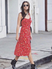 Maxikleid ärmellos Sommerkleider lang Rot Damenmode mit Trägern und Printmuster für Sommer maxi kleid und Straßen-Style Chiffon Kleider