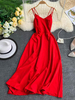 Maxikleid ärmellos Sommerkleider lang Rot Damenmode V-Ausschnitt mit Spaghettiträger für Sommer maxi kleid und Familienfeier Polyester Kleider