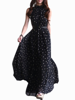 Maxikleid ärmellos Sommerkleider lang Schwarz Damenmode mit Polka-Tupfen für Sommer und Honeymoon maxi kleid Chiffon Kleider
