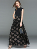 Maxikleid ärmellos Sommerkleider lang Schwarz Damenmode mit Rundkragen und Herzmuster für Sommer maxi kleid und formelle Party Glänzende Seide