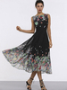 Maxikleid ärmellos Sommerkleider lang Schwarz Damenmode mit Rundkragen und Printmuster für Sommer maxi kleid und Straßen-Style Chiffon Kleider