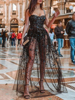 Maxikleid ärmellos Sommerkleider lang Schwarz Damenmode mit Trägern und Glitzer für Sommer maxi kleid und Straßen-Style mit Pailletten bestickt