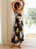 Maxikleid ärmellos Sommerkleider lang Schwarz Damenmode V-Ausschnitt mit Print für Sommer maxi kleid und Openair Polyester Kleider