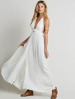 Maxikleid ärmellos Sommerkleider lang Weiß Damenmode mit Halter für Sommer und Alltag Bohemian Kleider maxi kleid Baumwolle Kleider