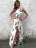 Maxikleid ärmellos Sommerkleider lang Weiß Damenmode mit Halter und Pop-Art Muster für Sommer maxi kleid und Alltag gemischten Baumwollen Kleider