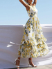 Maxikleid ärmellos Sommerkleider lang Weiß Damenmode mit Rundkragen und Fruchtmuster für Sommer maxi kleid und Alltag Polyester Kleider