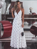Maxikleid ärmellos Sommerkleider lang Weiß Damenmode V-Ausschnitt mit Polka-Tupfen für Sommer maxi kleid und Alltag Polyester Kleider