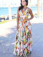 Maxikleid ärmellos Sommerkleider lang Weiß Damenmode V-Ausschnitt mit Print für Sommer maxi kleid Dating PAN Kleider