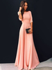 Maxikleid Rosa Sommerkleider lang 1/2 Ärmel mit Rundkragen Damenmode maxi kleid Acetate schmale Passform Rock fassende Blase für Sommer Kleider