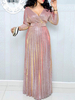 Maxikleid Rosa Sommerkleider lang 3/4 Ärmel V-Ausschnitt Damenmode maxi kleid Polyester mit Taschen für Herbst Kleider