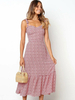 Maxikleid Rosa Sommerkleider lang mit Printmuster ärmellos Damenmode und Trägern gemischten Baumwollen und figurbetonendem Design geknotet für Sommer