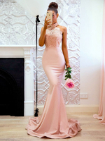 Maxikleid Rosa Sommerkleider lang ärmellos mit Halter Damenmode maxi kleid Polyester und rückenfreiem Design und Spitzen für Sommer Kleider