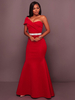 Maxikleid Rot Sommerkleider lang Kurzarm Einschulter Damenmode maxi kleid Polyester schmale Passform und Herbst Kleider