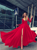 Maxikleid Rot Sommerkleider lang Langarm V-Ausschnitt Damenmode maxi kleid gemischten Baumwollen mit Schlitz an der Front für Herbst Kleider