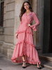 Maxikleid Rot Sommerkleider lang mit Plaidmuster Langarm Damenmode maxi kleid und Umlegekragen Chiffon und Rüschen für Sommer Kleider